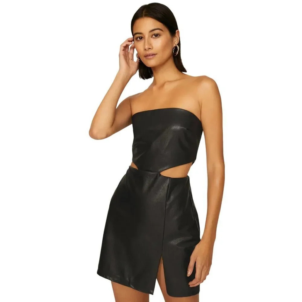 Amanda Uprichard Kloss Mini Dress in Black Small Womens Vegan Faux Leather